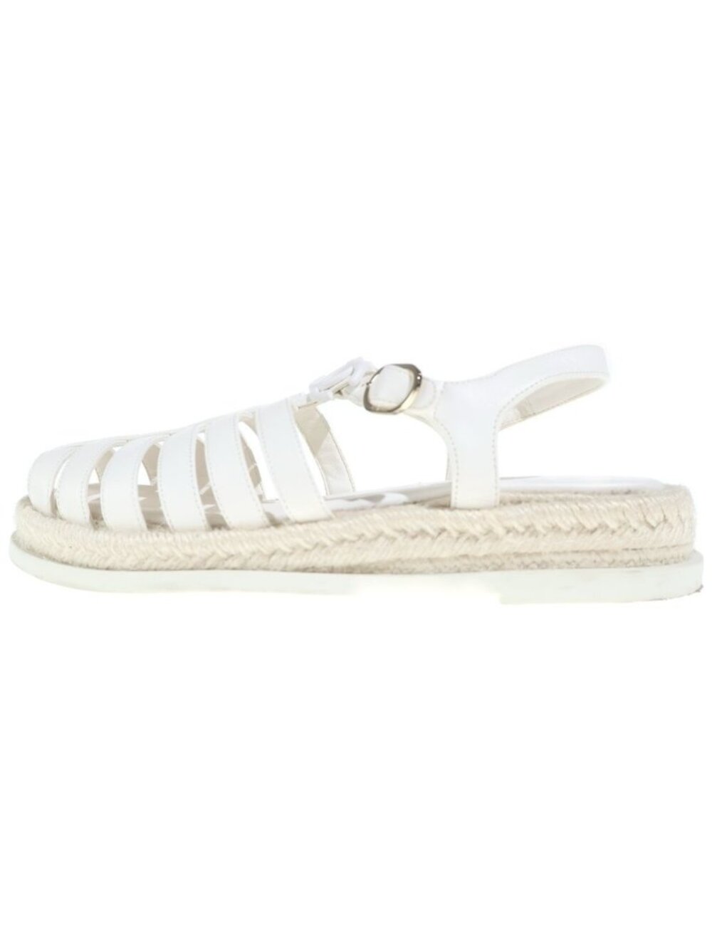 Chanel CC Logo Lace Up Sandals Leather White